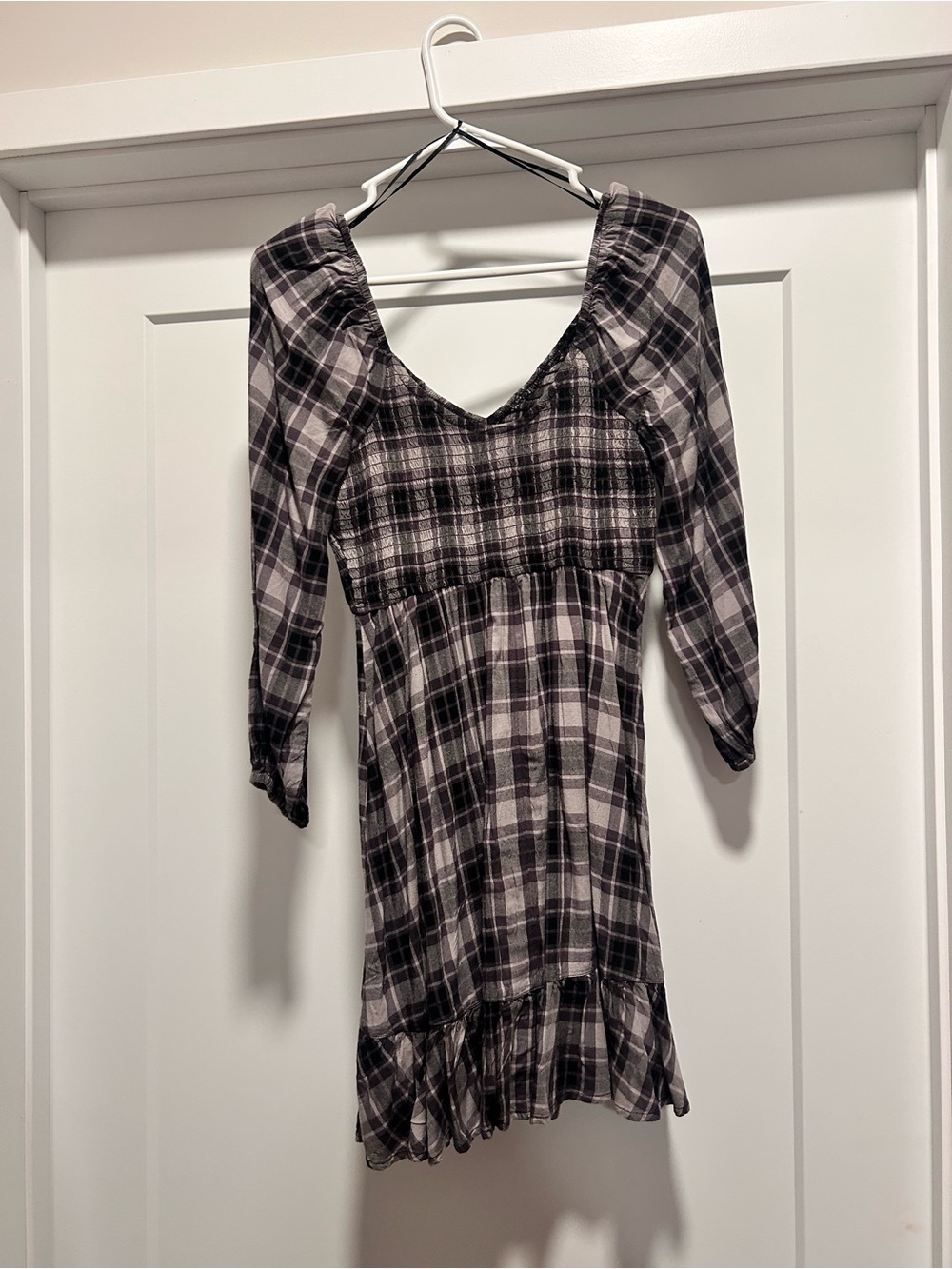 Hollister Black & White Plaid Smocked Mini Dress